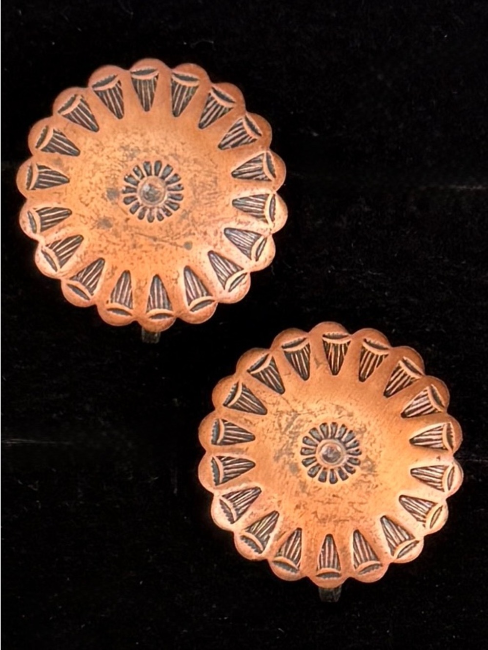 Vintage Copper Concho Screwback Earrings Southwestern Western Boho